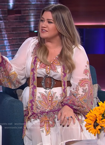 Kelly's paisley print maxi dress on The Kelly Clarkson Show