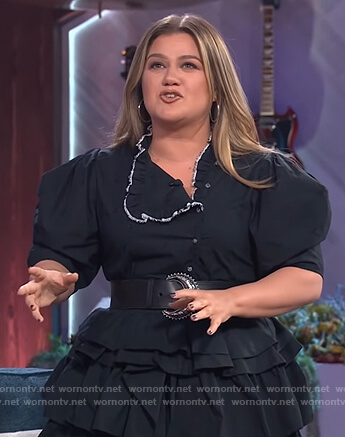 Kelly's black ruffled mini dress on The Kelly Clarkson Show