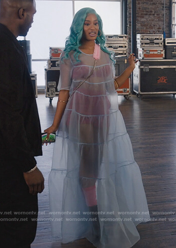 Lauren's blue sheer maxi dress on Queens