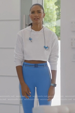 Layla's blue stripe belted leggings on All American
