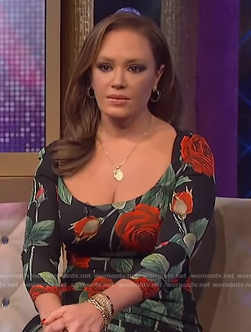 Leah Remini's black rose print dress on The Wendy Williams Show