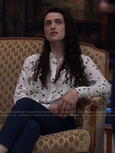 Lena's white star print shirt on Supergirl