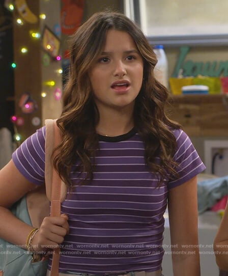 Lex's purple stripe tee on Side Hustle