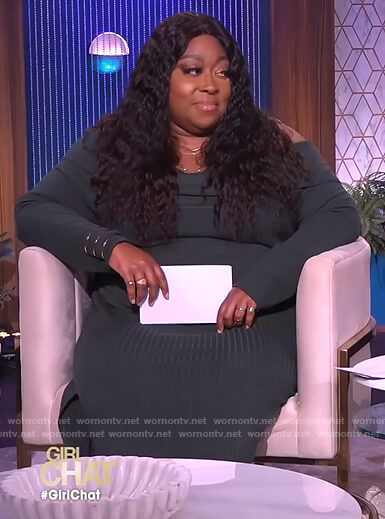 Loni's green ribbed off shoulder dress on The Real