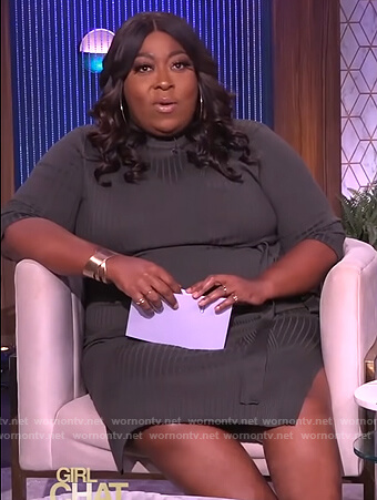 Loni's green ribbed tie waist dress on The Real