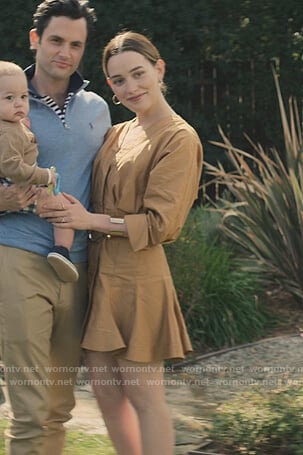 Love's mustard belted mini dress on You