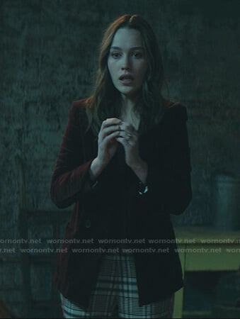 Love's red velvet blazer and plaid pants on You