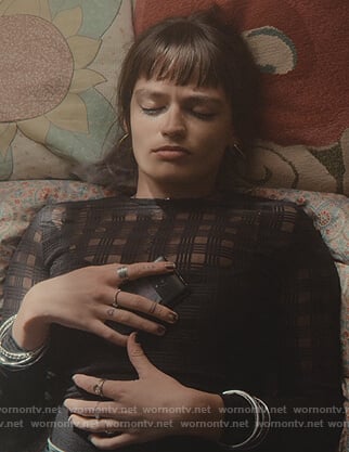 Maeve's black check sheer top on Sex Education