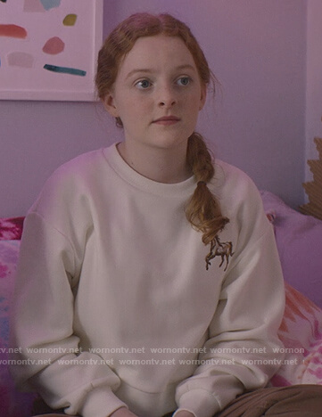 Mallory's white horse embroidered sweater on The Baby-Sitters Club