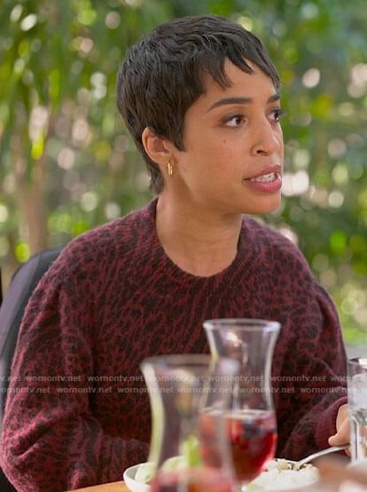 Maribel's red animal print sweater on The L Word Generation Q