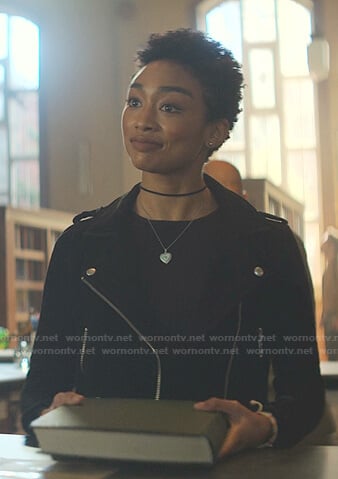 Marienne's black suede moto jacket on You