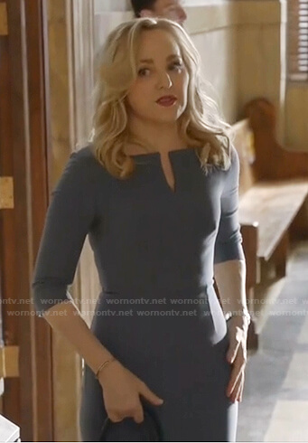 Marissa's grey split-neck dress on Bull