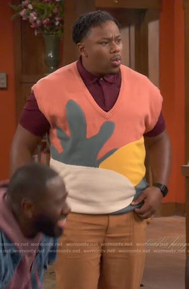 Marty's graphic sweater vest on The Neighborhood