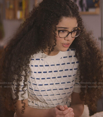 Mary-Anne’s white striped cable knit top on The Baby-Sitters Club