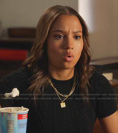 May's black cable knit cropped sweater on 9-1-1