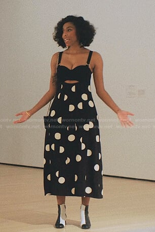 Mia's black polka dot cutout dress on Love Life