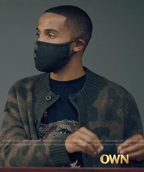 Micah's camo cardigan on Queen Sugar