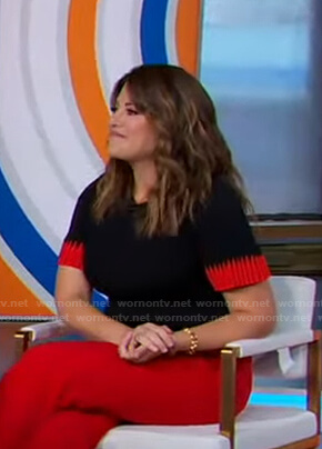 Monica Lewinsky's black ribbed short sleeve sweater on Good Morning America
