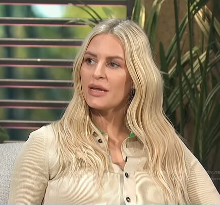 Morgan's beige ribbed shirtdress on E! News Daily Pop