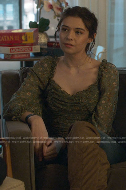 Nia's green floral top on Supergirl