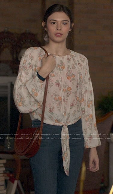 Nia's white floral tie front top on Supergirl