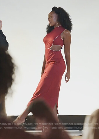 Nikki's red piping cutout dress on Our Kind of People