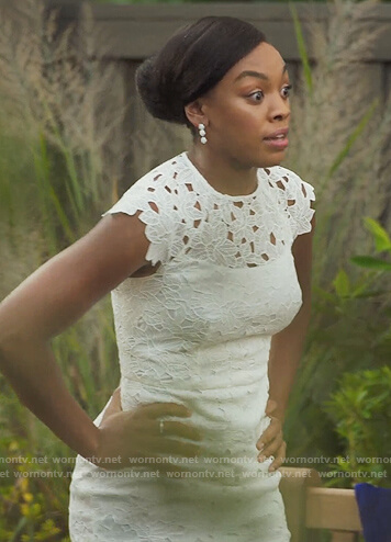 Nikki's white floral lace dress on Our Kind of People