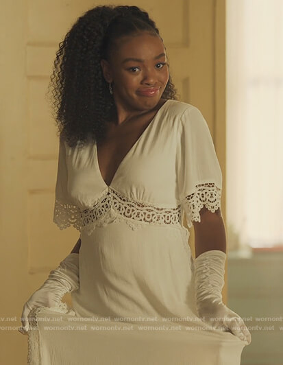 Nikki's white lace inset dress on Our Kind of People