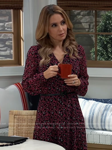 Olivia's black floral belted dress on General Hospital