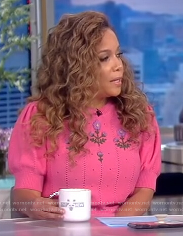 Sunny's pink floral embroidered sweater on The View