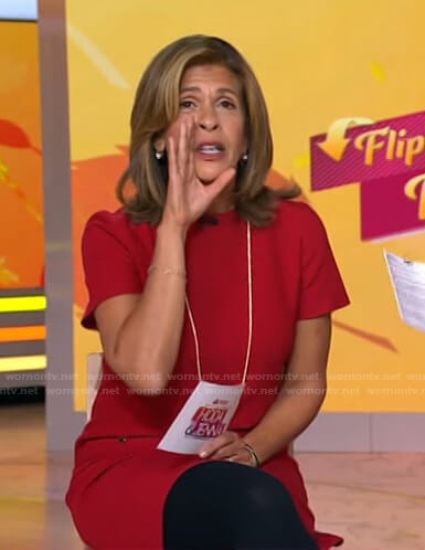 Hoda's red short sleeve shift dress on Today