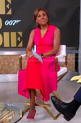 Robin's pink colorblock midi dress on Good Morning America