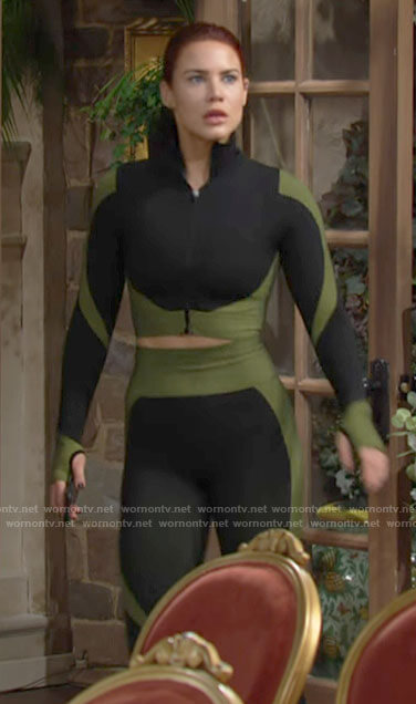 Sally's black and green leggings and top on The Young and the Restless