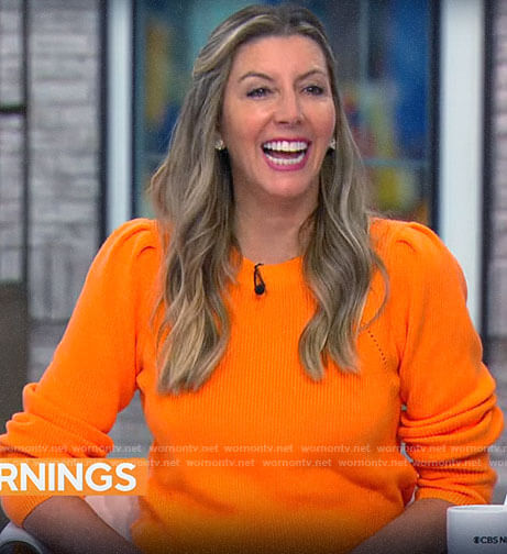 Sara Blakely's orange sweater on CBS Mornings