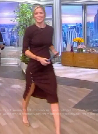 Sara's burgundy side button dress on The View