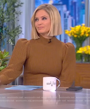 Sara's brown puff sleeve knit dress on The View