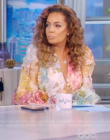 Sunny's pastel floral embellished dress on The View