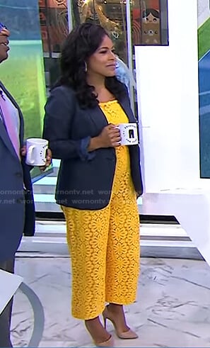 Sheinelle's yellow floral lace jumpsuit on Today