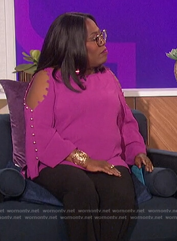 Sheryl's purple button sleeve detail top on The Talk