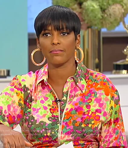 Tamron's floral print jumpsuit on Tamron Hall Show