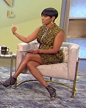 Tamron's green leopard print dress on Tamron Hall Show