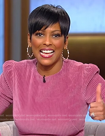 Tamron's pink corduroy dress on Tamron Hall Show