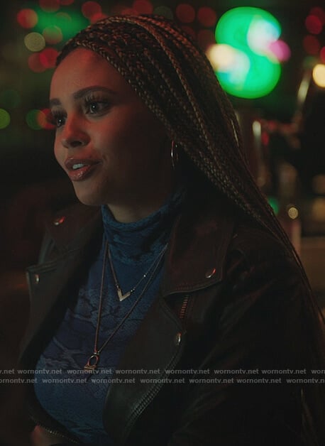 Toni's blue snake skin print top on Riverdale