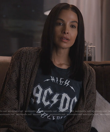 Tina's black AC DC graphic tee on Queens