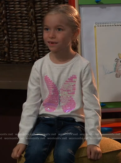 Violet's white butterfly sequin sweater on General Hospital