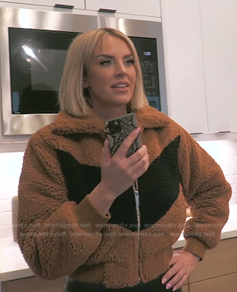 Whitney's brown and black teddy jacket on The Real Housewives of Salt Lake City
