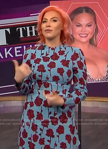 Whitney Cummings' blue floral print midi dress on The Wendy Williams Show
