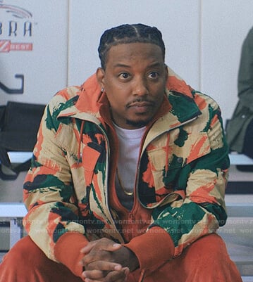 Yogi's abstract paint print jacket on Love Life