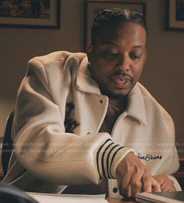 Yogi's white varsity Jacket on Love Life