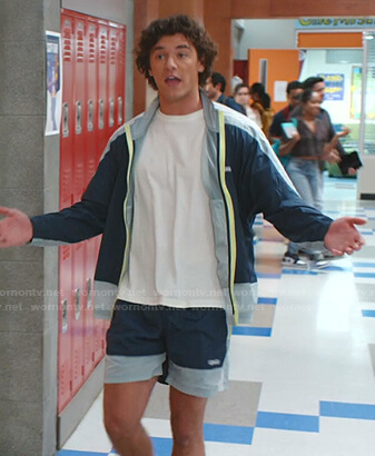Jamie's blue colorblock track jacket and shorts on Saved By The Bell